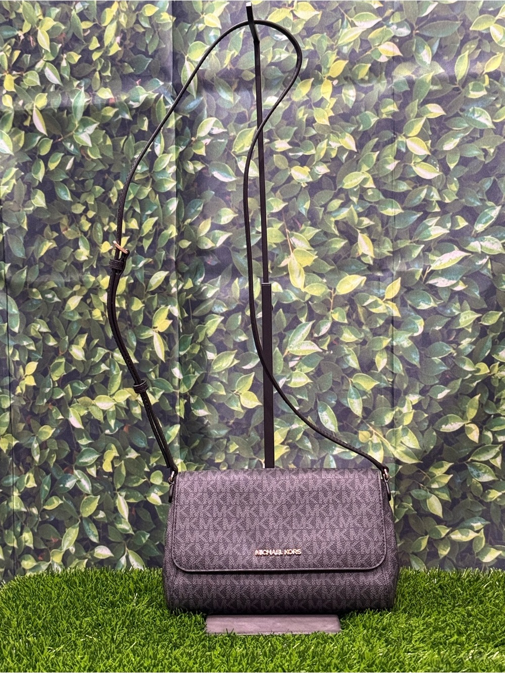 Michael Kors Medium Signature Logo Convertible Crossbody Flap Bag Grey Black MK